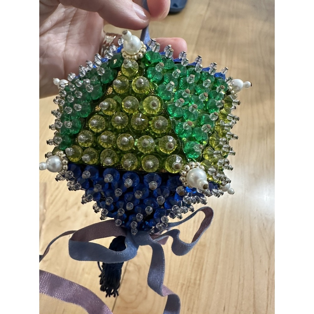 Push Pin Decorated Vintage Old Handmade Sequin Christmas Ball Holiday Ornament